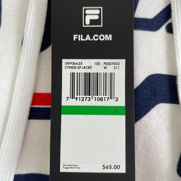 FILA NWT $65 All Over Print Logo White Hoodie Cypress Zip Jacket Large Y2K New - Picture 9 of 11